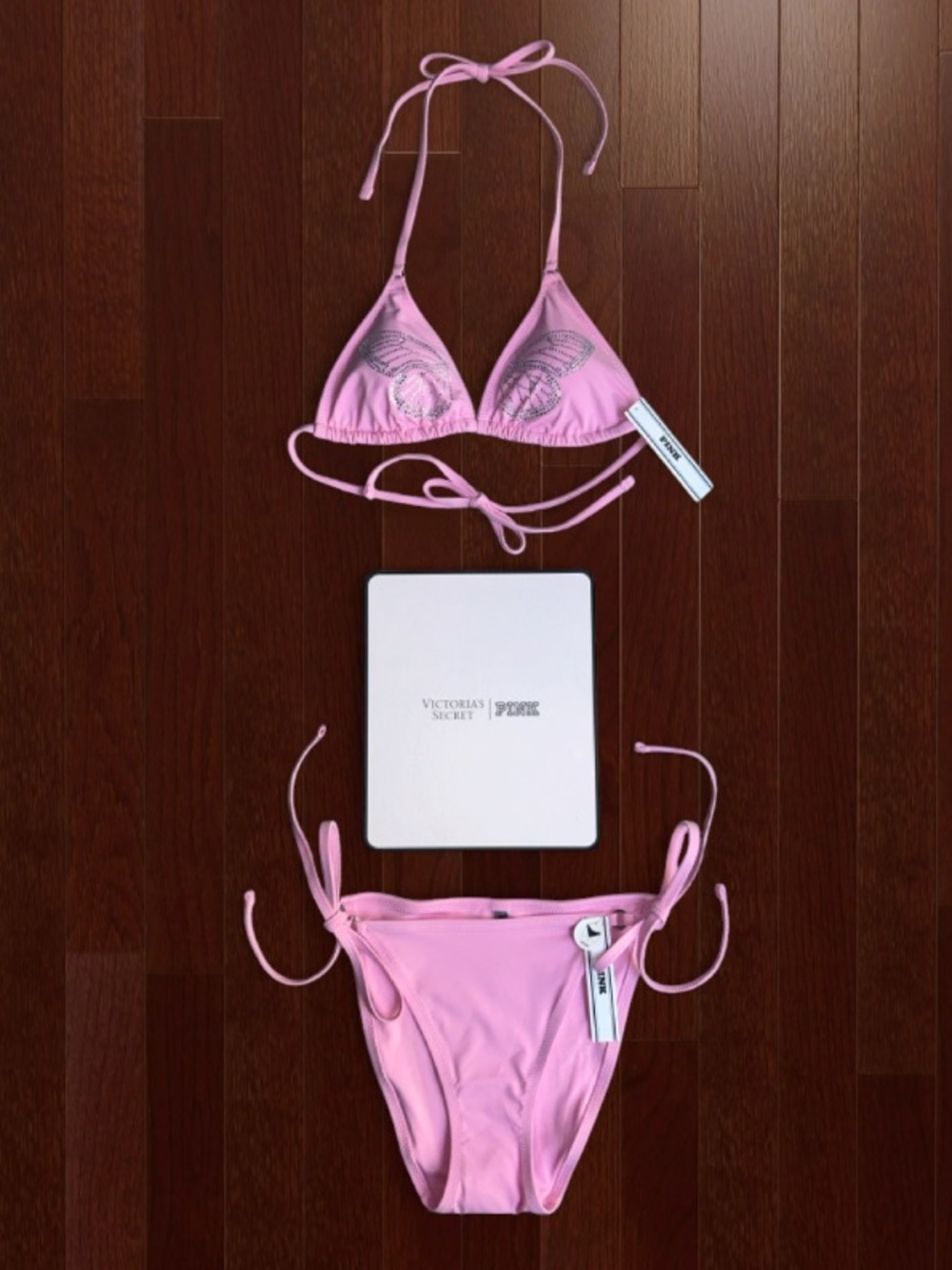 🆕🦋 Triangle Butterfly Rhinestone String Bikini Set PINK Victoria’s Secret NWT
